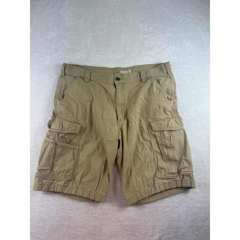 Carhartt Men's Khaki Relaxed Fit Utility Work Canvas Cargo Shorts Sz 38